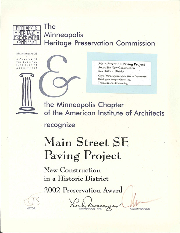 Main Street Paving Award